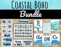 This set of classroom decor features subtle beach vibes, nautical inspiration, shiplap, and watercolor. Add in some dried palm fronds, wooden beads and macrame for a boho inspired look. This classroom theme is calm, relaxing and will put you in the mood for a beach vacation! Create name tags, labels, a behavior chart, alphabet and number posters, motivational posters, and a calendar for your classroom.