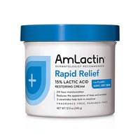 AmLactin Rapid Relief Restoring Body Cream – 12 oz Tub – 2-in-1 Exfoliator and Moisturizer for Dry Skin with 15% Lactic Acid and Ceramides for 24-Hour Moisturization Visit the AmLactin Store 4.5 out of 5 stars 2,099 ratings | 25 answered questions Amazon's Choice for "amlactin rapid relief" Price: $23.74 ($1.98 / Fl Oz)