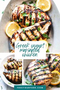 Try this delicious Greek Yogurt Marinated Chicken recipe with lemon, garlic, olive oil, and dried herbs. Perfect for grilled or baked breasts or thighs!