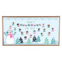 Kids will have "snow" much fun with this classroom decoration! This bulletin board set features images of a snowman, snow covered trees, snowflakes and snow globe shapes to add student names. This delightful set is the perfect way to decorate the classroom in the wintertime. Cardstock. (51 pcs., 12 sheets per set) 16" x 24 1/2" © OTC   Snowglobe Bb Set Instructions