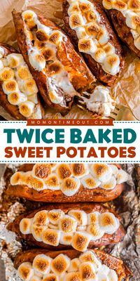 Twice Baked Sweet Potatoes with their creamy texture, warm spices, and gooey marshmallow topping, are a guaranteed hit with everyone – kids and adults alike! They taste like a cozy hug in food form and are the perfect side dish for the holidays or even a weeknight dinner – air fryer and oven instructions included!