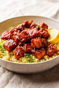 Harissa tofu with herby couscous - Lazy Cat Kitchen