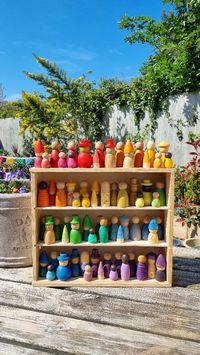 tillystoys on Instagram: An invitation to play in the sunshine 🌈☀️ Grapat toys bought from @babipur and the shelving unit is a repurposed wine box (if you need an…