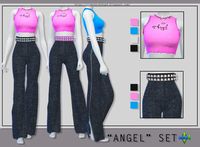 * Sims 4 Top + Bottom / Teen to AF*

Top embellished with some studs on the front (4 swatches)
+
Jeans with side slits  & studded belt (the belt comes in 3 colors)
New meshes by me.
Base game.
Custom thumbnails.
