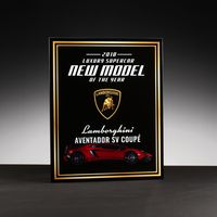 The Black Acrylic Plaque: affordable while still looking professional. We can Color-Fuse any design you want, at pretty much any size you want.    #Lamborghini #design #cars #acrylic #affordable #gift #trophy #award #print