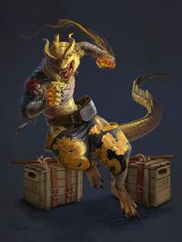 [OC] Lavine Fineblood - Gold Dragonborn Monk - by AllieBriggsArt - characterdrawing