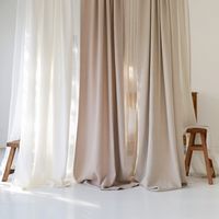 Heavy linen curtains with a simple "non-pleated" tape top and hooks for rings.  These natural curtains will block a nice amount of light - the linen fabric is extra heavy. * curtain width: 53"/135cm. * handmade of natural heavy linen fabric ~460gsm. * includes one single curtain panel (not a pair). * small white hooks (removable) are included.  Hang your curtains with either combination: hooks on rings (on a rod) or hooks on gliders (on a track). Heavyweight but soft with a natural texture, this