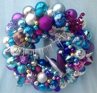 Christmas ornament wreath ,blue, turquoise, purple. VIBRANT and bright!