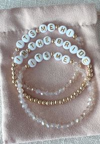 Bride Era bracelet to celebrate finding your lover!!                           The perfect addition to your Bridal Shower, to announce an engagement, bachelorette gift to your bridesmaids!                                                                                                 ✨ Customization available                                                            ✨ Photos show colour combinations in stacks of multiple bracelets. Listing is for one individual bracelet.  ✨ Made with 4mm crysta