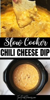 This slow cooker chili cheese dip recipe is the BEST. Not only does it taste great but it is the perfect party appetizer. This cheese dip recipe is very easy and the slow cooker does all of the work.