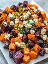 Recipes Aleena | Roasted Beet and Sweet Potato Salad with Feta and Yogurt Dressing | Facebook