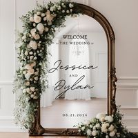 Our Welcome Wedding Sign includes your custom names and verbiage cut from the highest quality vinyl available. Our decals, made from Oracal 651 vinyl, have a 7+ year outdoor rating! Please message us with any custom requests, logos, or questions! * Size of the decal is measured by overall height (space from top to bottom) and width (space from left to right), not letter height. Text height will vary based on font, text amount, and width. * Decal only. Mirror not included.  * The design will be s