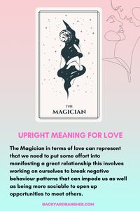 The Magician in terms of love can represent that we need to put some effort into manifesting a great relationship this involves working on ourselves to break negative behaviour patterns that can impede us as well as being more sociable to open up opportunities to meet others.