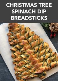 These Christmas tree breadsticks are stuffed with spinach dip! Such a fun appetizer to take to a holiday party. #itsalwaysautumn #christmas #christmasfood #christmasappetizer #christmastreats #spinachdip