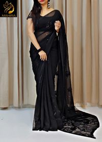 *Price 1200+$* *👑MAHIRA👑* Beautiful black🖤 Georgette saree with all over apple sequence work along with black plain bangalori silk blouse 0Y8