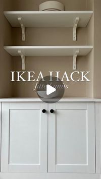 Beth Wilson on Instagram: "FITTED UNIT IKEA HACK 🚪  our fitted unit hack is finally finished! we wanted built in units in our lounge but didn’t fancy paying the expensive price tag that is associated with it, so decided to give it a go ourselves using @ikeauk units and doors, some wood and MDF.  we used the PLATSA units and got some extendable legs from @bandq_uk to raise the unit high enough off the ground. we also cut some of the unit out to make sure we can still reach the plugs at the back of the wall.   once it was in place, we cut wood and mdf to size to box the units in and give it the ‘fitted’ look. we used mdf sheet for the top of the unit, and then painted and primed it all to finish it in white ✨  we were kindly gifted the beautiful Piccadilly Knurled Cupboard Knobs from @frela