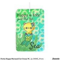 Pretty Happy Mermaid Cat Ocean Wave Bubble Air Freshener