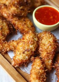 Crispy Coconut Chicken Strips!!! Such a quick and easy weeknight meal or amazing appetizer idea! My family LOVES THESE!!!