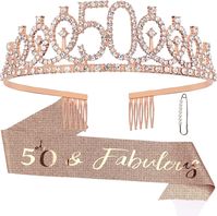 * metal * Great 50th birthday gifts for women: In addition to balloons, curtains, banners and other 50th traditional birthday decorations, add a birthday crown to women and leave her a special birthday moment. No one can refuse to be beautiful, especially at the commemorative moment of birthday. Put it on and take photos with any method you like, leaving a precious memory for the future * Rhinestone Tiara: Each Semato birthday crown is inlaid with good quality rhinestones and this makes it shine in the light. Comb at the end can make the crown more firmly worn. Color of rose gold highlights elegance and at the same time does not lose its loveliness. Add this tiara to your birthday party and you'll be the center of attention * Glitter Sash: In the selection of the cloth, we used the shiny g