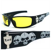 Locs Mens Cholo Biker Sunglasses - Yellow (Skull) Lc55