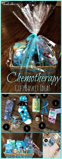 Wondering what gifts might be helpful to someone going through chemotherapy? This post gives you 8 Ideas for creating a Chemo Care Gift Basket!! Easy and helpful! chemo giftbasket, Cancer gift ideas.