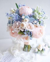 Blue Wedding-Light Blue Bridesmaid Dresses, Ivory and Pastel Pink Bouquets - ColorsBridesmaid