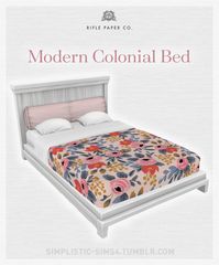 Modern Colonial BedRifle Paper CollectionYour Sims are sure to have sweet dreams in these lovely beds. The white frame has been lightened up a bit and includes 20 bedding swatches from the gorgeous Rifle Paper Collection. The rest of the set can be...