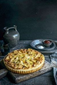 chicken, potato, brie & thyme tart with caramelised onions