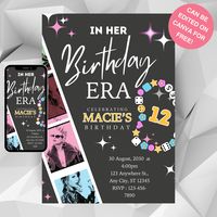 Editable Eras Tour Birthday Invitation, Taylor Swift Birthday, Eras Tour - Etsy