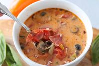 Enjoy this creamy pizza soup recipe for dinner! With both Instant Pot & crockpot instructions you'll love this keto, low-carb, and GF dump-and-go recipe!