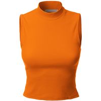 LE3NO Womens Basic Fitted Sleeveless Ribbed Turtleneck Crop Top ($6.49) ❤ liked on Polyvore featuring tops, sleeveless tops, orange crop top, sleeveless turtleneck tops, orange top and cotton sleeveless tops