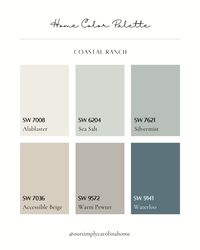 Neutral mixed with some warmth to bring in an equal mix to your home. Giving you that cozy, yet coastal feeling. This is our home palette and it is absolutely gorgeous!  #homedesign #colorpaletteinspiration #homecolors #sherwinwilliams #colorpalette