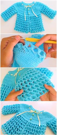 Crochet Baby Jacket Honeycomb Stitch