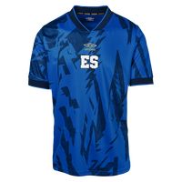 Men's Replica Umbro El Salvador Home Jersey 2023. With a graphic design inspired by the 1,278 named mountains of El Salvador, the 2023 El Salvador Home Jersey shows the beauty of the homeland. The national team continues to make strides under El Salvador-born, USA Soccer Hall of Fame member Hugo Perez. Join La Azul y Blanco and wear it with pride. - Home color blue with dark blue graphics. - ES badge mid-chest. - Federation logo on the back collar. Sweat-wicking fabric. 100% Polyester. Official