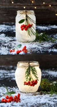 Magical 5 minute DIY snow frosted mason jar decorations: FREE beautiful Thanksgiving & Christmas decor, gifts, winter wedding centerpieces, & great crafts!