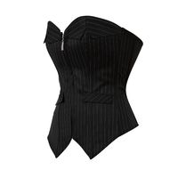 Sexy Black Striped Overbust Corset Office Lady Corselet Sexy Women Zip Corset Bustier Strapless Tops