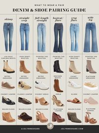 When it comes to pairing shoes with jeans, Jo-Lynne Shane has an extensive guide to what jean style goes with what type of shoe. From bootcut jeans to flare jeans to wide leg jeans and beyond, know which shoes are most flattering to wear with each. Follow for more over 40 trendy outfits and everyday fashion tips.