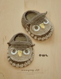 Owl Baby Booties Crochet PATTERN by Kittying.com / Mulu.us