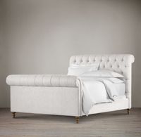 Chesterfield Fabric Sleigh Bed With Footboard