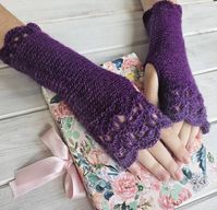 Purple fingerless gloves, gently knitted in light weight wool/acrylic yarn, Fairy Style Gloves, Crochet Purple Wrist Warmers, Lace Gloves MIDNIGHT BERRY Fingerless Mittens, Texting Gloves, Christmas Gift Ideas Womens, Boho Gift for Her, Girlfriend, Mother, Sister Colors of these elegant women's fingerless arm warmers ranging in the deep shades of purple and berry.  Crochet edges and color shades make them feminine and chic, and they are long enough and warm to be practical and wearable. It fits