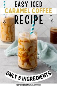 This easy homemade caramel iced coffee recipe is easy to make and is ready in only 5 minutes! Perfect way to get your favorite coffeehouse drink right at home.