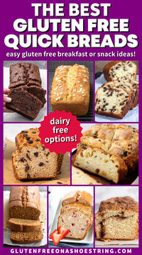 There's almost no limit to the types of gluten free quick breads that you can make. They're usually sweet, like a loaf that tastes like blueberry muffins (with crumble on top!), one rich with honey, or an extra tender chocolate chip loaf. Plus, they make the perfect gluten free breakfast or snack. Every one of these gluten free bread recipes slices cleanly after you let them cool, and can be frozen, and then toasted right from the freezer. Great for busy mornings, before school, and brunch!