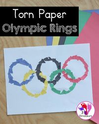 Torn Paper Olympic Rings Craft - is a simple and easy craft that kids can make for the Olympics with torn paper to make the rings. - 3Dinosaurs.com #tornpapercraft #olympiccraft #craftsforkids #3dinosaurs #olympicrings