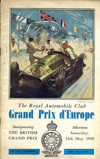 Advertisement poster for the 1950 British Grand Prix held at Silverstone Circuit.