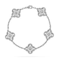 Vintage Alhambra bracelet, 5 motifs, rhodium plated 18K white gold, round diamonds; diamond quality DEF, IF to VVS.