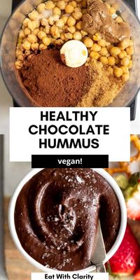 This brownie batter chocolate hummus is a healthy high protein snack or dessert recipe. It's made with chickpeas, almond butter and cocoa for a simple refined sugar free snack. This dessert hummus is healthy, vegan, gluten free and so easy to make.