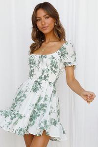 Length from bust to hem of size S: 60cm. Floral printed mini dress. Partially lined. Cold hand wash only. Model is a standard XS and is wearing XS. True to size. Non-stretchy, woven fabric. Elasticised bust area. No zipper. Slip-on style. Rayon. Shine in every Insta snap with the Picture Perf Dress. In this dress being the prettiest isn't a difficult task because with the puff short sleeves and flared out skirt, you'll be shining in all directions. Style yours with platform shoes and dainty jewe