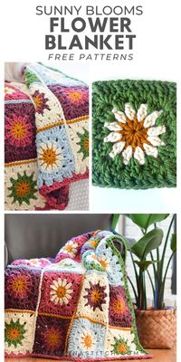 Sunny Blooms Flower Blanket Crochet Pattern via @MamaInAStitch