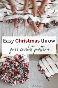 Crocheting a Christmas blanket is not only a wonderful way to embrace the festive season but also an opportunity to create a cherished heirloom that can be passed down through generations. You can make a throw with the free crochet blanket pattern, but the pdf includes 16 different sizes! You have the option to add pom poms for a playfull result or not.