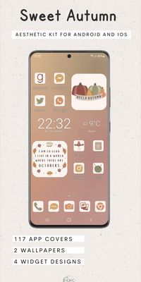 Want a cute new phone aesthetic? In this Sweet Autumn kit 𝘆𝗼𝘂 𝗴𝗲𝘁 𝟭𝟭𝟳 𝗮𝗽𝗽 𝗰𝗼𝘃𝗲𝗿𝘀, 𝟮 𝘄𝗮𝗹𝗹𝗽𝗮𝗽𝗲𝗿𝘀 𝗮𝗻𝗱 𝟰 𝘄𝗶𝗱𝗴𝗲𝘁 𝗱𝗲𝘀𝗶𝗴𝗻𝘀.! 𝗖𝗮𝗻 𝗯𝗲 𝘂𝘀𝗲𝗱 𝗳𝗼𝗿 𝗮𝗻𝗱𝗿𝗼𝗶𝗱 & 𝗶𝗢𝗦. Click to buy! | ios aesthetic home screen | ios home screen ideas | ios app icon design | ios 16 home screen ideas autumn | ios 16 home screen ideas fall aesthetic | aesthetic android homescreen | android homescreen autumn | fall phone wallpaper | android app icon